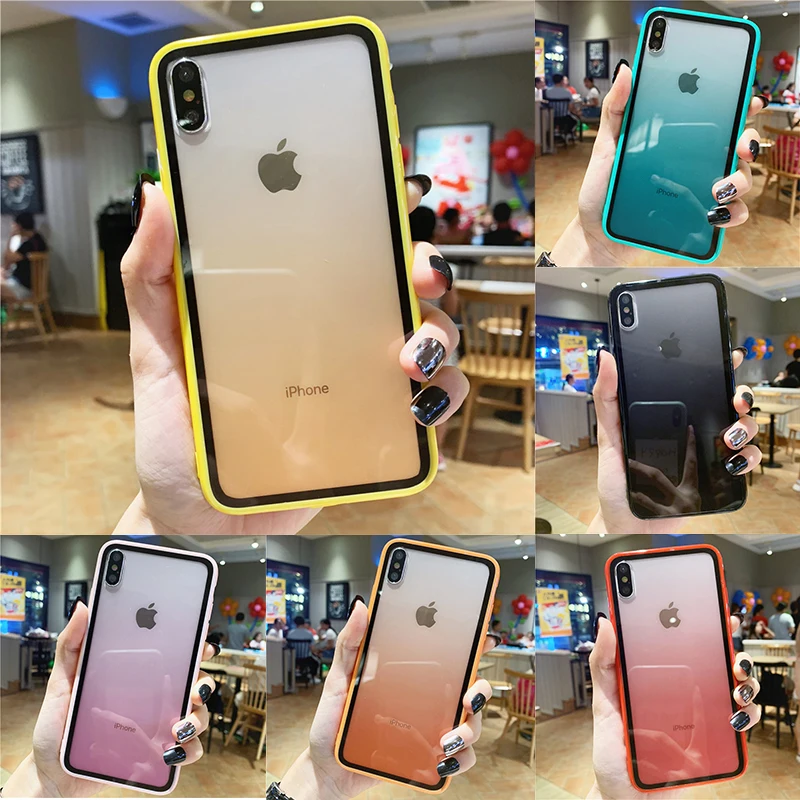 

Acrylic+TPU Coque for Iphone X Case Gradient Color Transparent Phone Case for Iphoen 8Plus Xr Xs Max 6 6S Plus Cases Back Cover