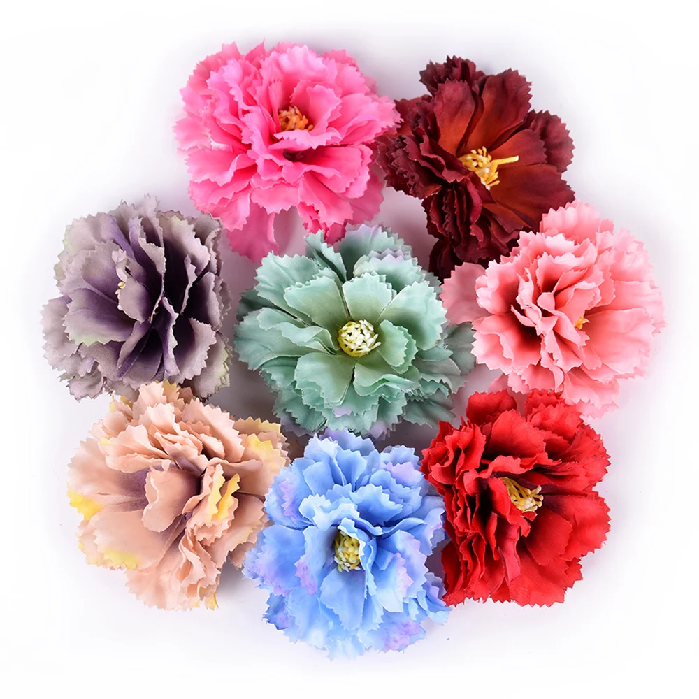

5Pcs Artificial Flower 9cm Silk Carnation for Wedding Home Decoration DIY Craft Fake Flower Wreath Gift Scrapbooking Accessories