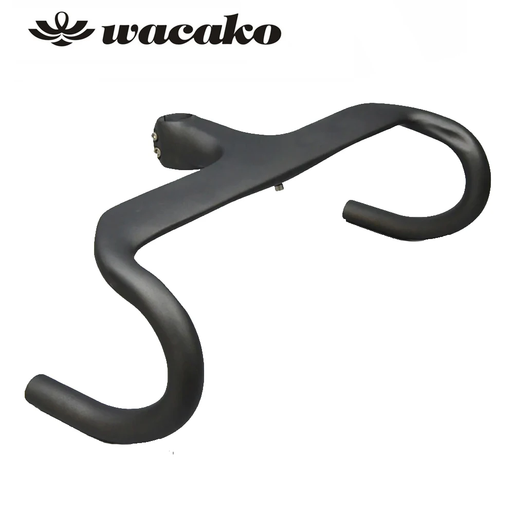 

wacako 2019 Full Carbon fibre Integrated Road Bicycle Handlebar Cycling Bike Parts Road Handlebars With Stem 28.6mm 348g