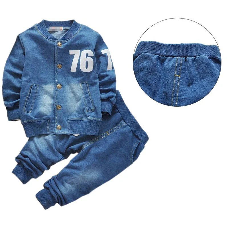 

2pcs/set Children Clothing Cartoon Long Clothing and Trousers Sets Cowboy long sleeve sets dark blue Cotton For 1-4T