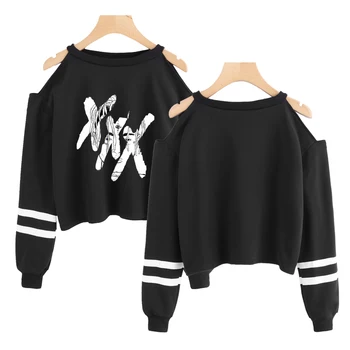 

XXXtentacion kpop Sweatshirt short Sweatshirt off-shoulder top Fashion short XXXtentacion Hip Hop kpop crop hoodie for women