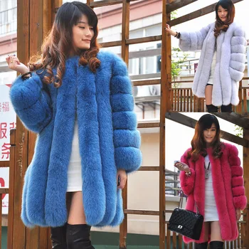 

Luxury European Fashion High Quality Finland Fox Fur Coats Medium Long Design Women's Outerwear Overcoat Blue White Wine WF0001
