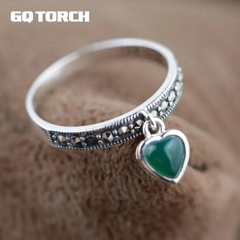 GQTORCH агатовые кольца 925 пробы серебряные ювелирные изделия инкрустированные красный и зеленый Винтаж натуральный камень кольца для женщин