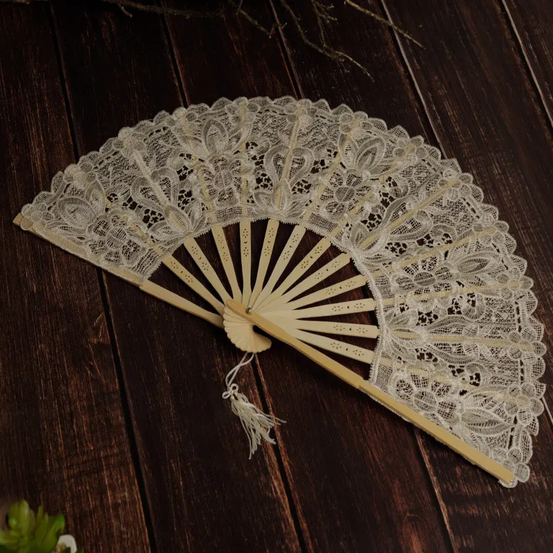 

Hand Held Folding Fans Openwork Lace Lightweight Fans for Wedding Supplies KM88