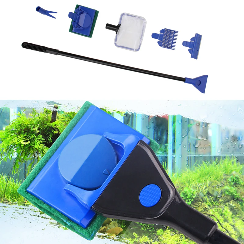 

2019 New 5 Pcs/Set Of Aquarium Clean Sets Gravel Rake Algae Scraper Fish Tank Net Sponge Brush Aquatic Glass Cleaning Tools