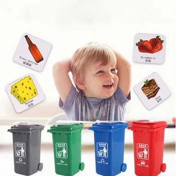 

4Pcs Mini Trash Can Toy Truck Cans With 100Pcs Garbage Classification Card Educational Toys Kid Pretend Play Toy For Kids Gift