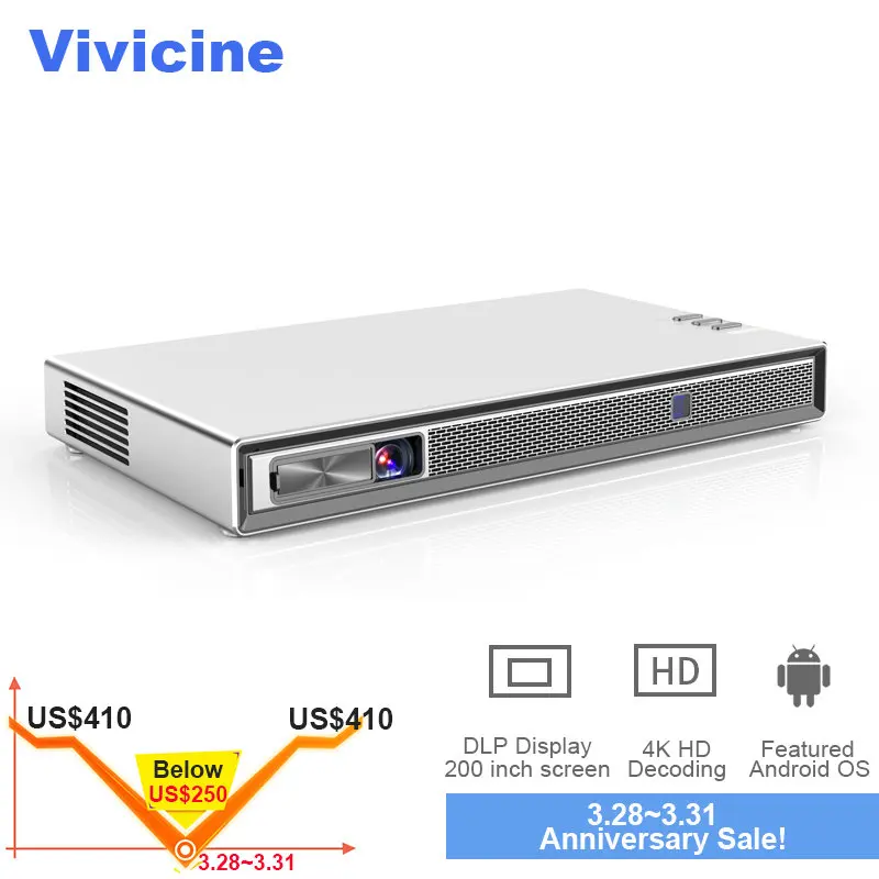 

Vivicine Handheld HD 4K Projector T5,Android 6.0 Bluetooth 4.2, 4000mAh battery,Smart HDMI USB PC Game Mobile Proyector Beamer