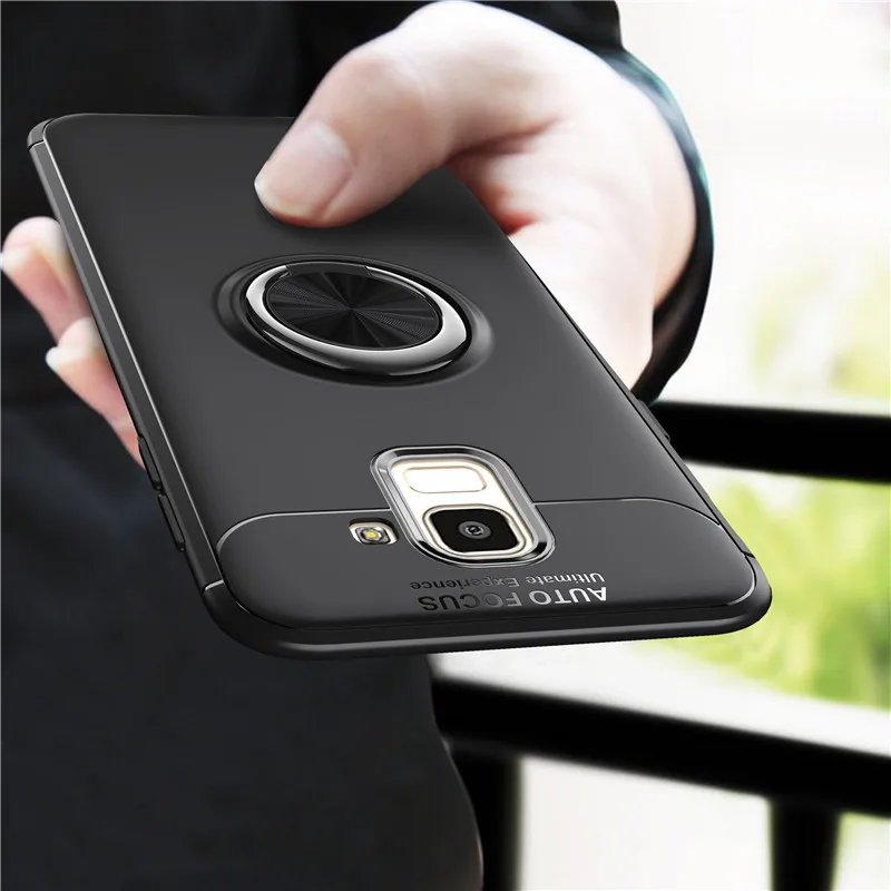 

Luxury High Quality Anti-knock Soft Silicone Back Cover Case For Samsung Galaxy J6 2018 EU-Ver With Color Ring Bracket