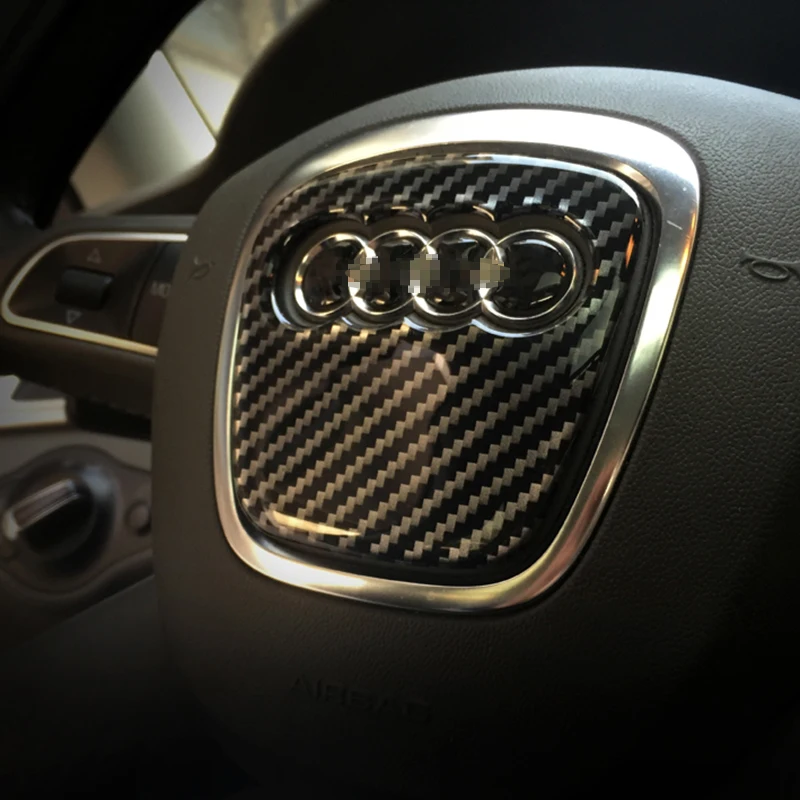 

For Audi A1 A3 A4 A5 A6L A7 A8 R8 Q3 Q5 Q7 TT RS Steering Wheel Decal Sticker Badge Emblem Carbon Fiber Trim Interior Decoration