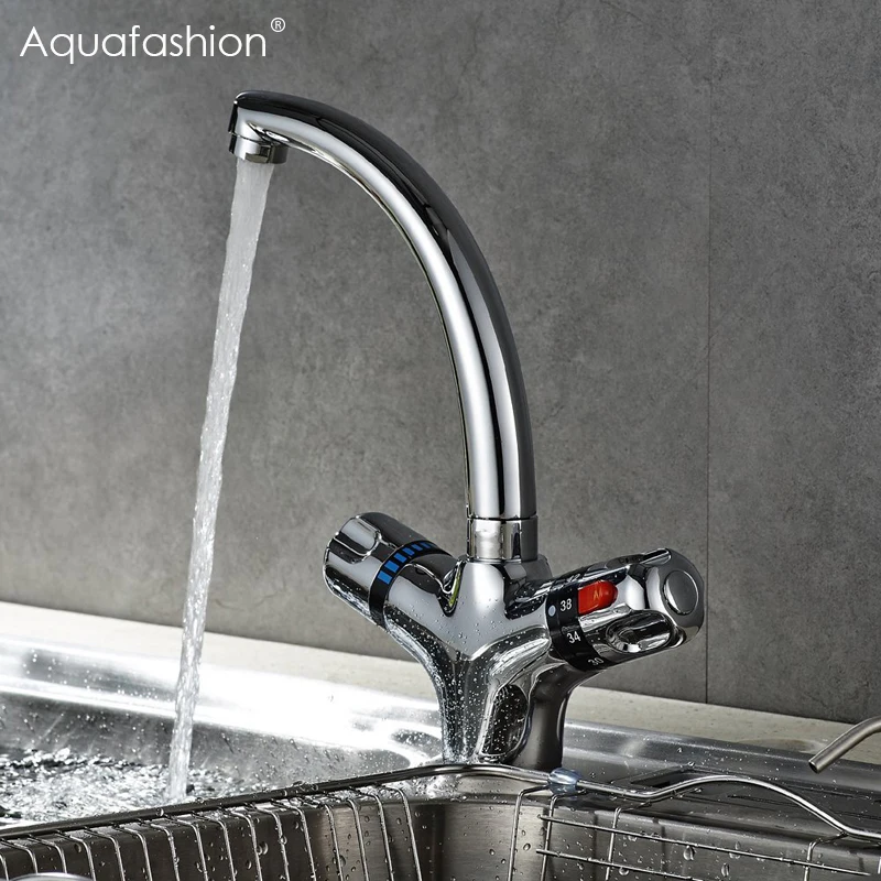 Thermostatic Faucet Kitchen Mixer Tap Flexible Swivel Spout Kitchen Faucets Hot and Cold Thermostat - 32838297926