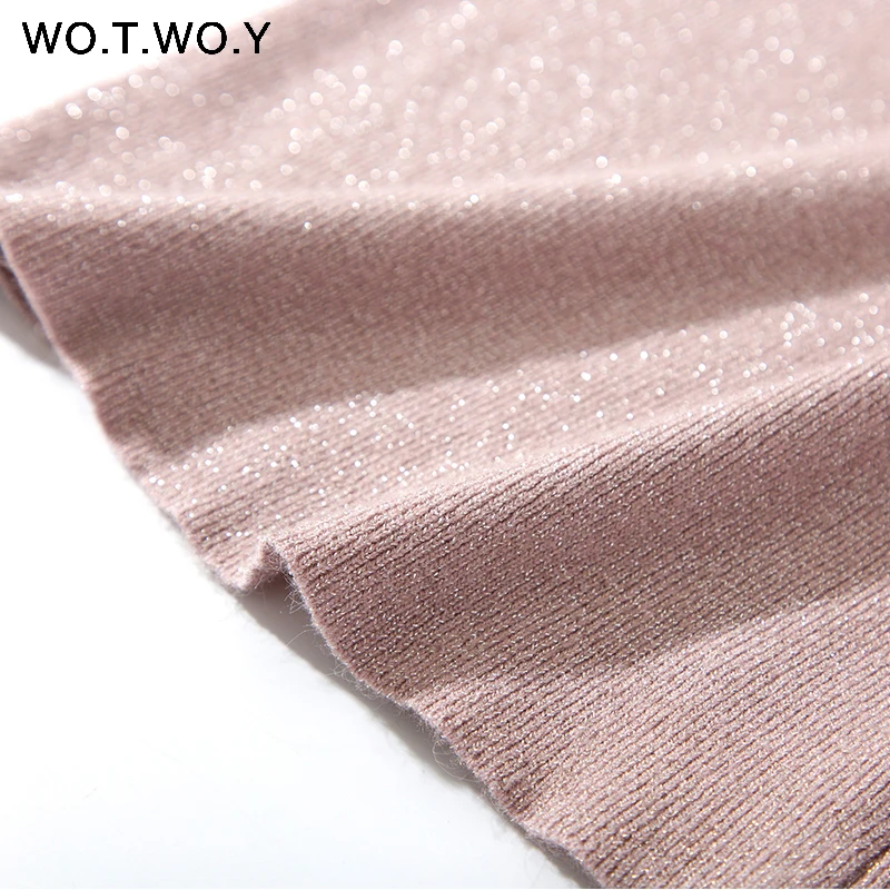 WOTWOY Shiny Lurex Autumn Winter Sweater Women Long Sleeve Pullover Women Basic Sweaters Women 2018 Korean Style Knit Tops Femme