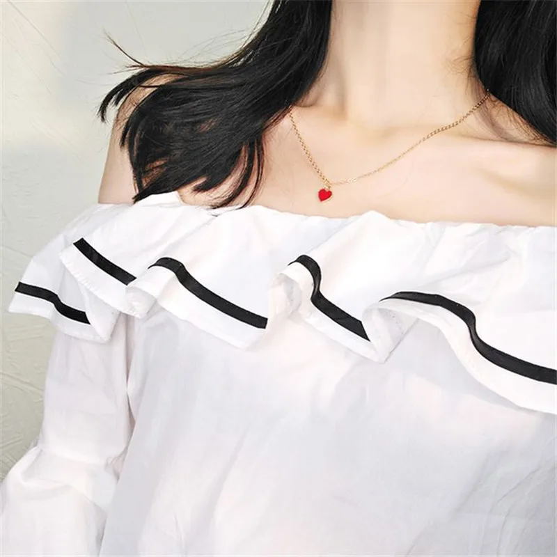 Classic Little Red Heart Clavicle Necklace Gold Color Jewelry Love Heart Pendant Necklaces For Women Jewellery bijoux femme k136 (1)