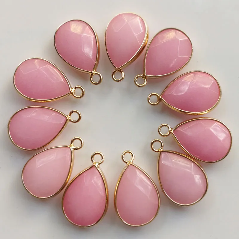 

Wholesale 12pcs Natural stone water drop Connector Charms 13*18mm red stone with gold rim Necklace Pendant for Bracelet jewelry