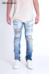 Новинка 2017 хип-хоп мужские джинсы Рваные Штаны корейский стиль эластичные повседневные штаны классные стрейч человек джинсы