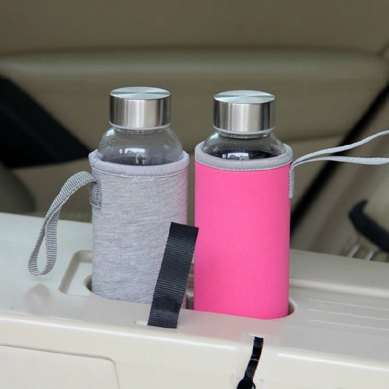 UPORS Glass Water Bottle 280ml/360ml/550ml Sport Bottle with Stainless Steel Lid and Protective Bag BPA Free Travel Drink