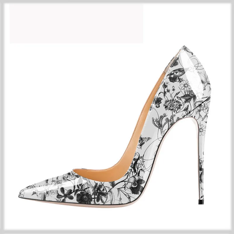 Carollabelly/стильные женские туфли-лодочки; элегантные туфли-лодочки с острым носком на тонком каблуке с ручной печатью; женская обувь размера плюс 4-14 - Цвет: style K