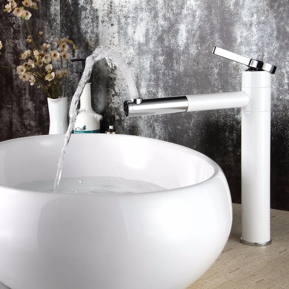 

Nordic Style Lacquer White Brass Bathroom Sink Faucet Single Handle Washbasin Mixer Tap 360 Swivel torneira banheiro W3032
