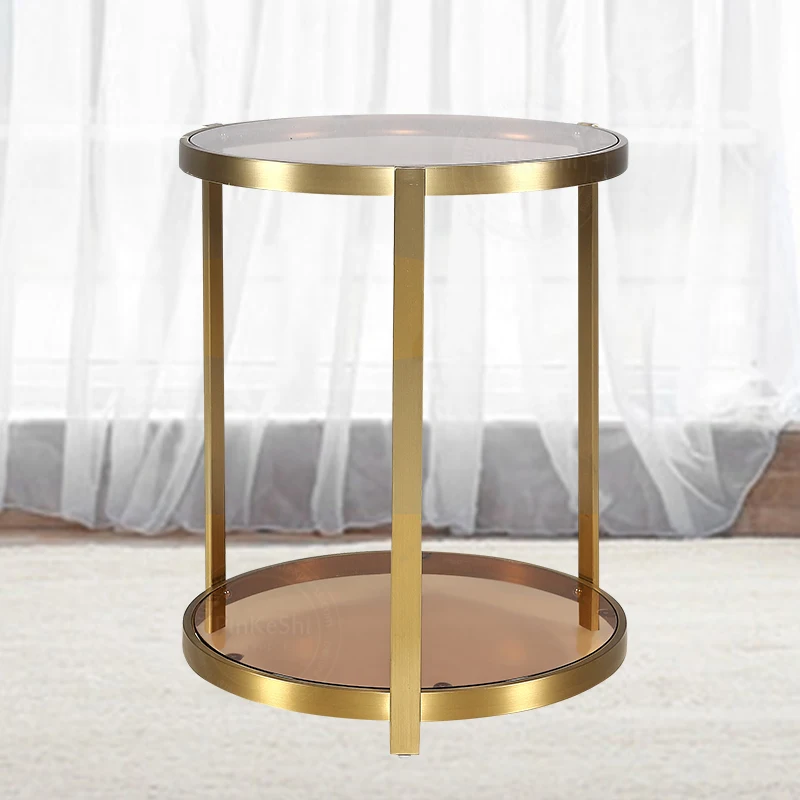

luxury stainless steel tempered glass corner living room coffee table side simple bracket leg table frame