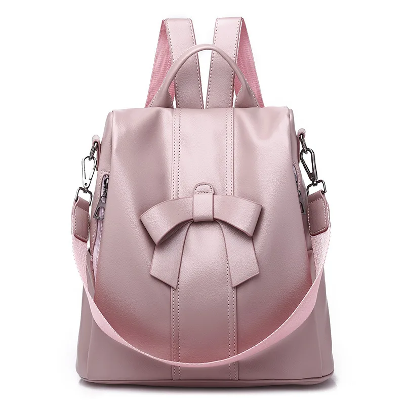 Cute Pink Bow Women Backpack Pu Leather antitheft backpack For Teenage Girls Rucksack Female Shoulder School Bags Travel Mochila