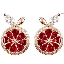 Летние оранжевые лимонные серьги, золотой цвет, красный циркон, серьги-гвоздики для женщин, кристалл, свадебные ювелирные изделия, серьги с фруктами