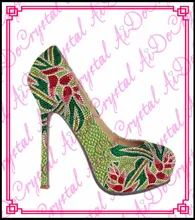 Aidocrystal eleganz handgemachte grüne glitter crysatal frauen high heel schuhe und anpassung an handtasche