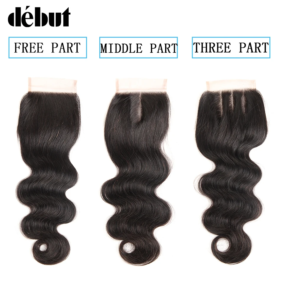 Debut Body Wave Human Hair Bundles With Closure Brazilian Hair Weave 3 Bundles With Lace Closure Non Remy Hair Extension