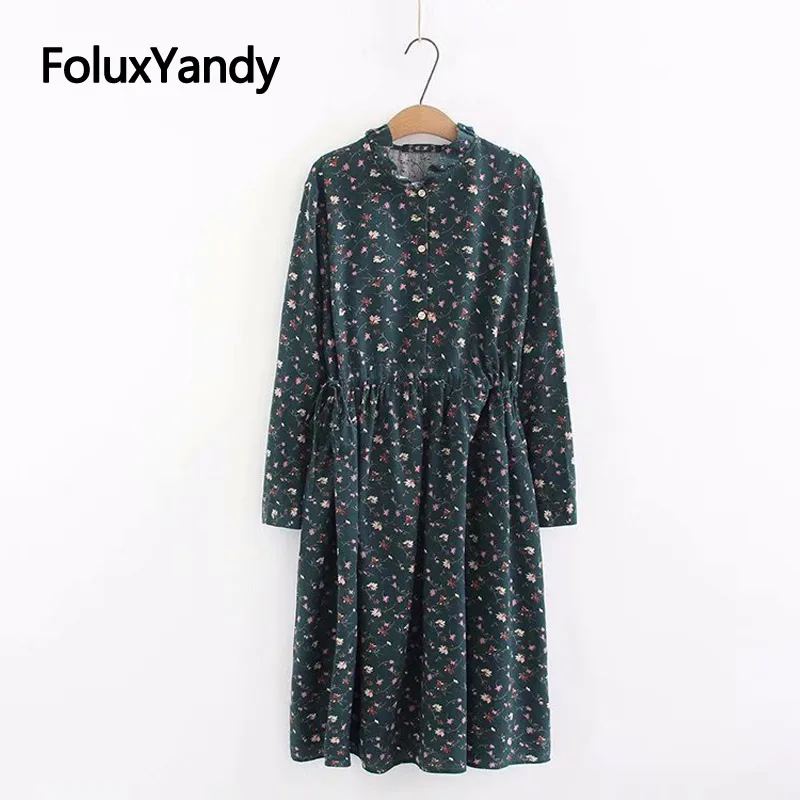 

Spring Prairie Chic Dress Ruffles Vestidos Plus Size XXXL 4XL Mid-Calf A-line Floral Print Dress Women Long Sleeve KKFY3047