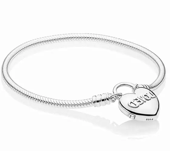 

Authentic 100% 925 Sterling Silver You Are Loved Heart Padlock Pandora Bracelet Snake Chain For Women Bangle Luxury Jewelry