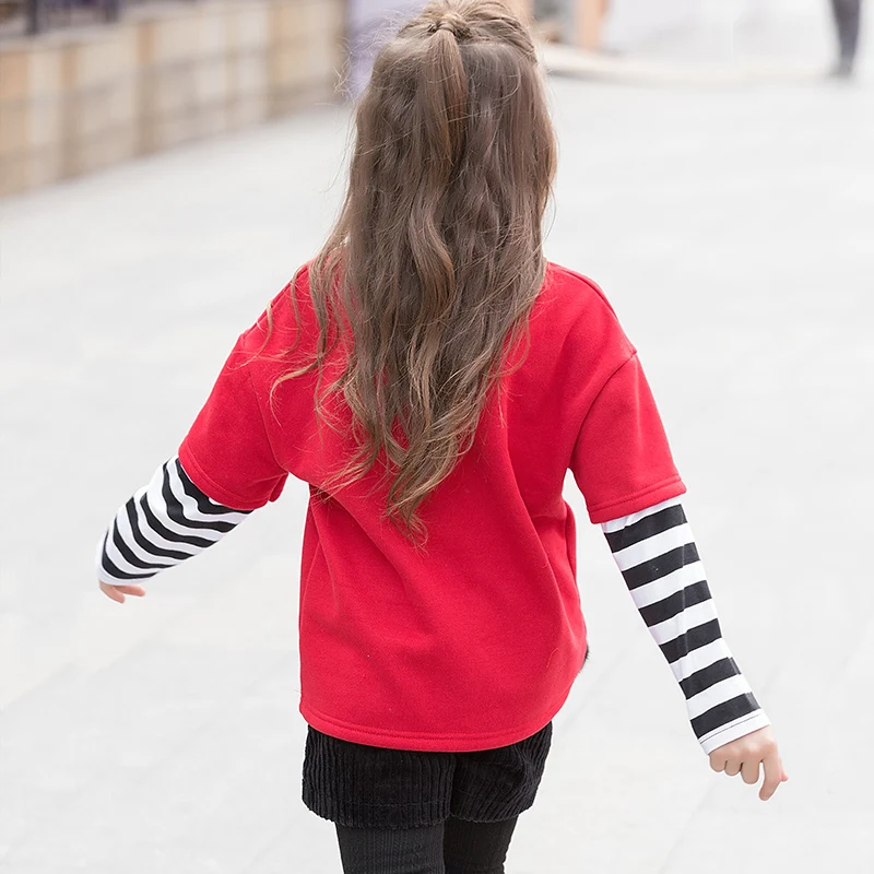 2017 зимняя толстовка для девочек подростков топ с длинными рукавами и фальш