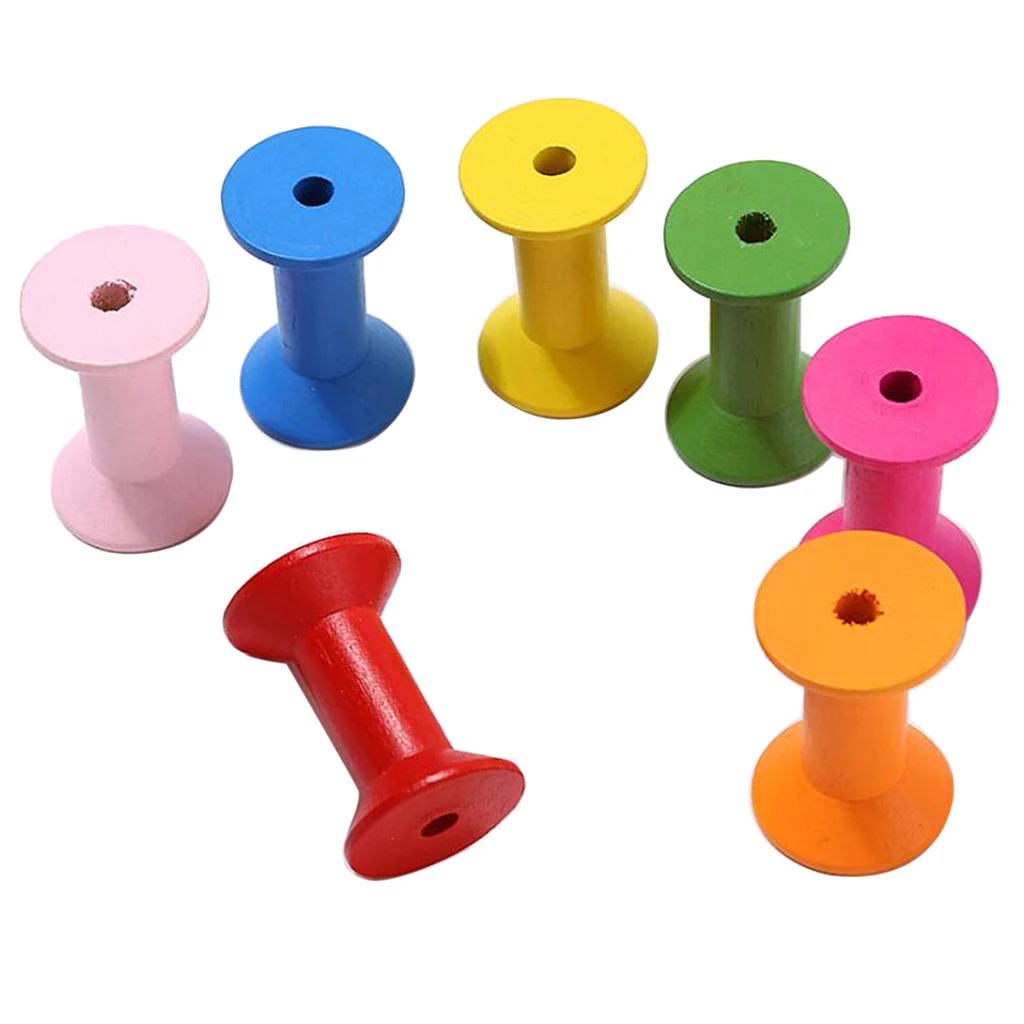 100 Pieces Colorful Wooden Sewing Tools Empty Thread Spools Sewing Crafts DIY Making Finding Supplies