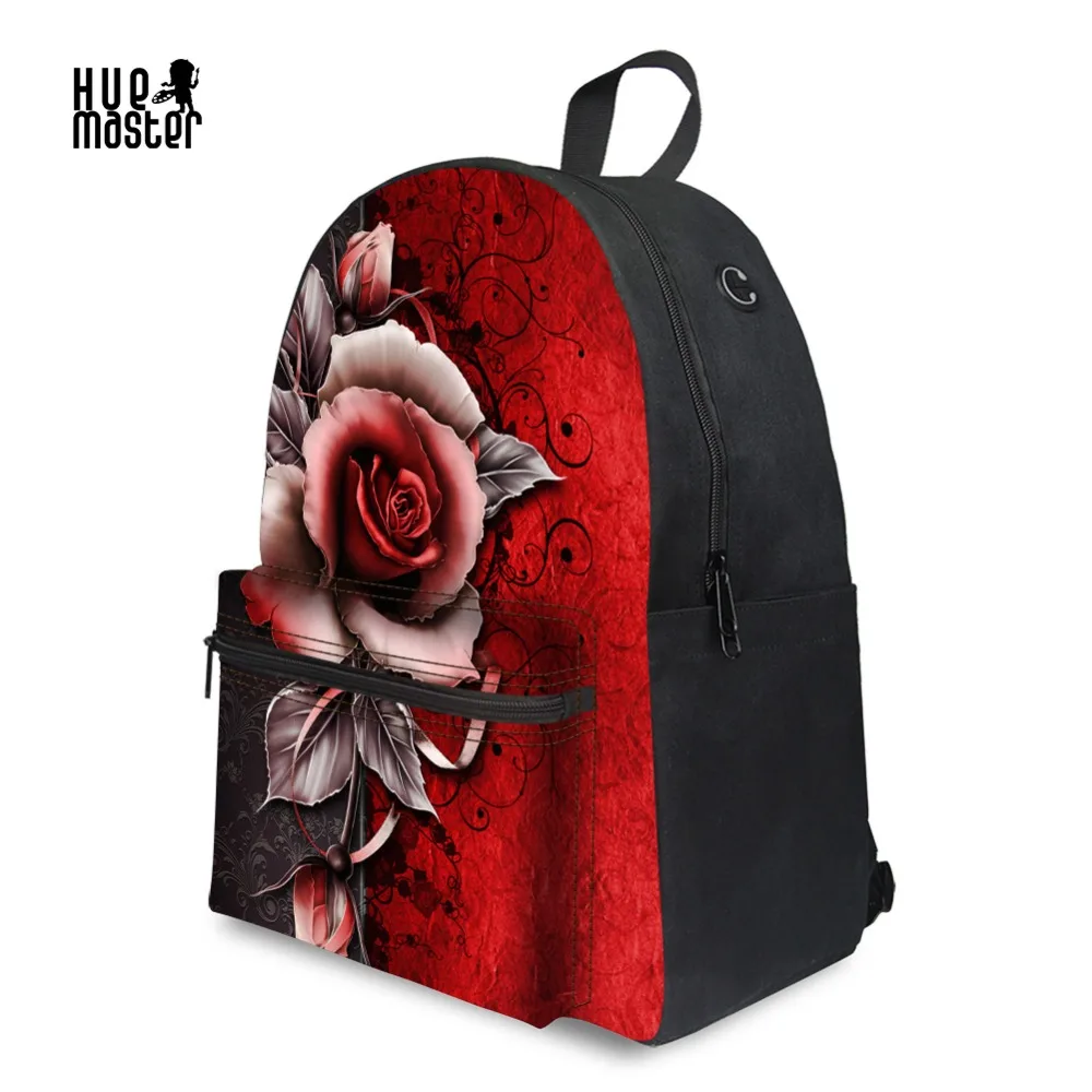Rose Printing Canvas Backpacks for Teens Girls Japan Style School Bag