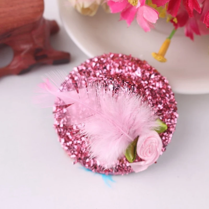 Hot Sale Cute Hat Barrettes Girls Party Prom Shiny Hair Clip Yarn Feathered Flower Performance Hair Accessories Children Hairpin hair accessories for brides