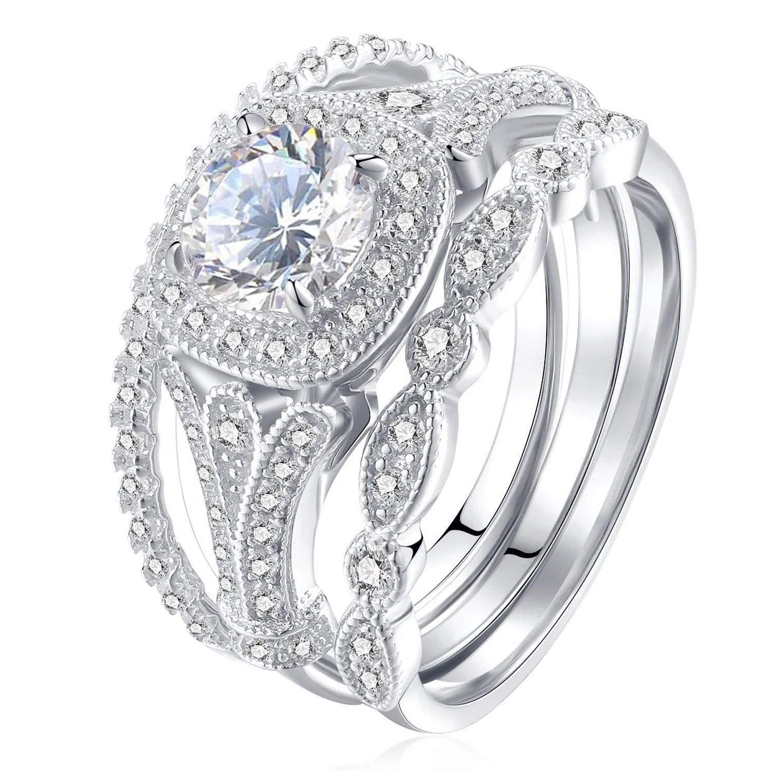 

New crystal zircon three sets of engagement wedding wedding jewelry women fashion ring size 6 7 8 9 10