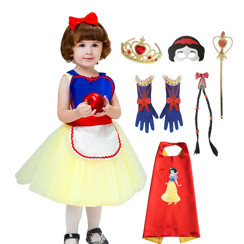 

Girl Princess Snow White Costume Apron Dress Up Evening Long Girl Fancy Dress Christmas Party Favor
