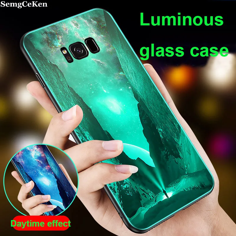 

SemgCeKen Luminous Tempered glass case for samsung galaxy s8 s9 plus s8plus s9plus luxury original phone hard back cover coque
