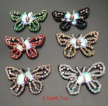 

Butterfly Rhinestones Bead Brooch Patches Applique Vintage Embroidered Fabric Sew On Patch Fashion Clothing Decoration