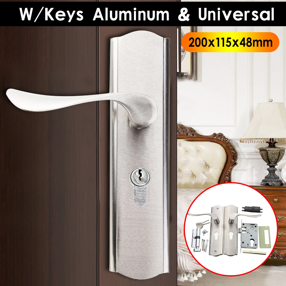 

MTGATHER Universal Aluminum Polished Door Handle Front Back Lever Lock Cylinder Dual Latch with Keys Durable Home Door Handles