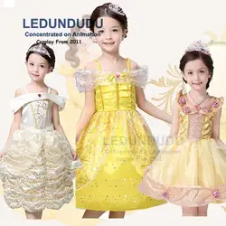 Дети Красота и чудовище Косплэй костюм праздничное платье для девочки вечерние платье принцессы Белль дети желтое платье