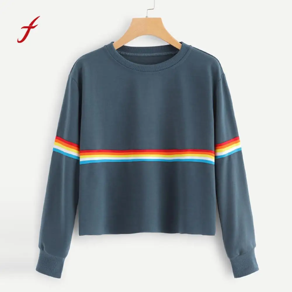 

Colorful Rainbow Print Tops O-Neck Sweatshirt Blouse Spring Femme Hoodie Fashion Women Long Sleeve Spring 2019 Sudaderas Mujer