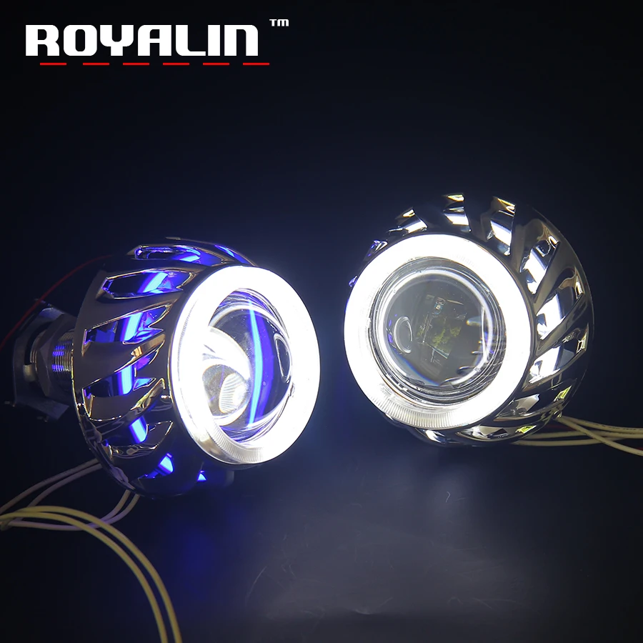 ROYALIN Car Styling Motorcycle Projector Light Lens HID Bi Xenon H1 With CCFL Double Diode Rings