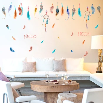 

Colorful feathers combination Wall Sticker Wedding Living room bedroom background decoration Stickers Romantic Home Decor mural