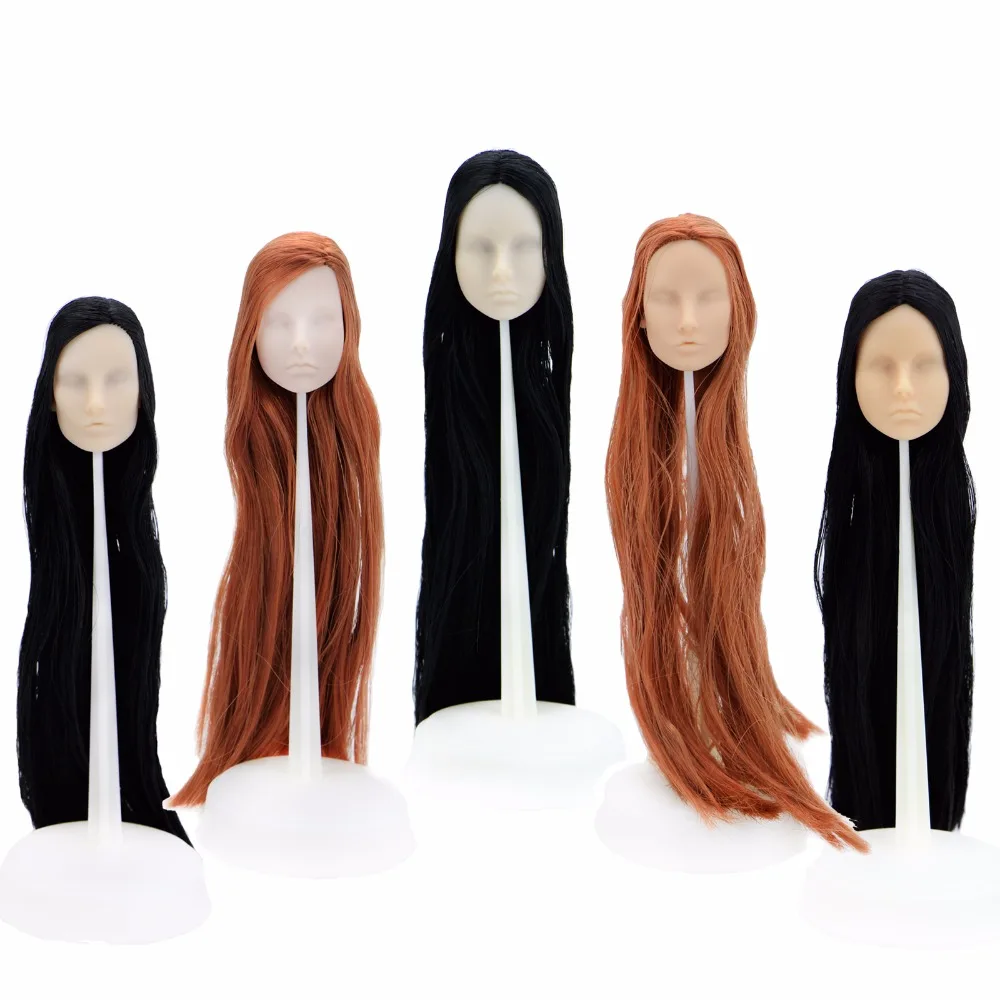 

High Quality DIY Doll Head No Makeup Golden Black Hair Practice Soft Plastic Accessories For Barbie Size FR 12" Modle Head Gift