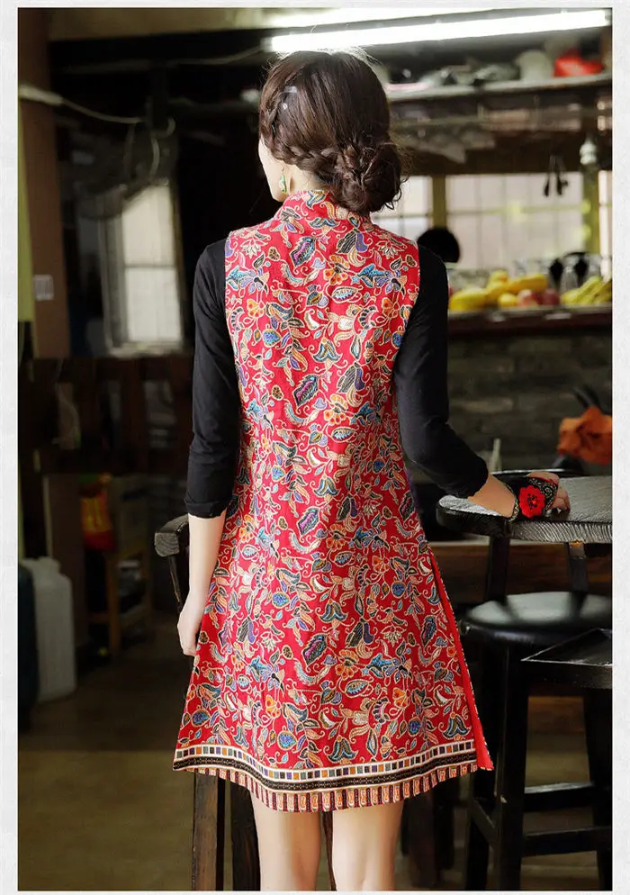 Woman Vest New Arrival Chinese Style Women Sleeveless Jacket Vintage Print Long Slim Ethnic Waistcoat Cotton Linen Tops f1073