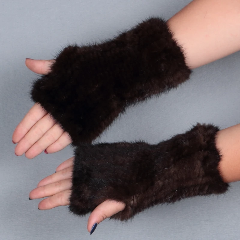 Winter Warm Knitted Gloves For Women Genuine Mink Fur Fingerless Gloves Female Real fur Gloves 20CM-50CM long  (16)