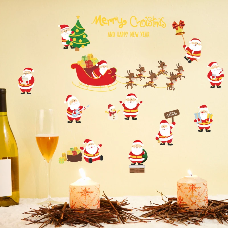 

Merry Christmas Santa Claus Stickers Sheet Wall Removable Viny Christmas Window Sticker Three Home Decor Living Room Wallpaper