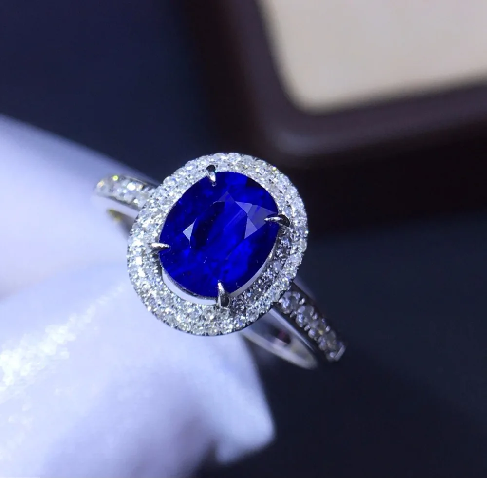 

Fine Jewelry Real 18K Rose Gold 100% Natural 1.46ct Blue Sapphire Gemstone 18k Gold Diamonds Stone Female Ring for Women Rings