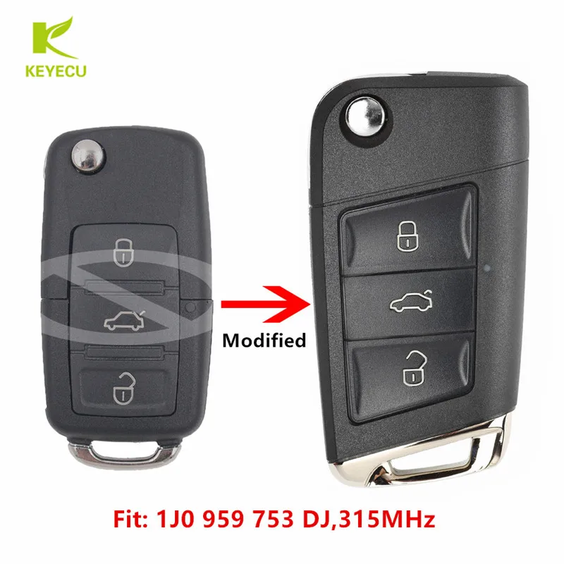 Модифицированный стильный дистанционный ключ KEYECU Golf 7 315 МГц 1J0 959 753 DJ для VW Bora Sharan