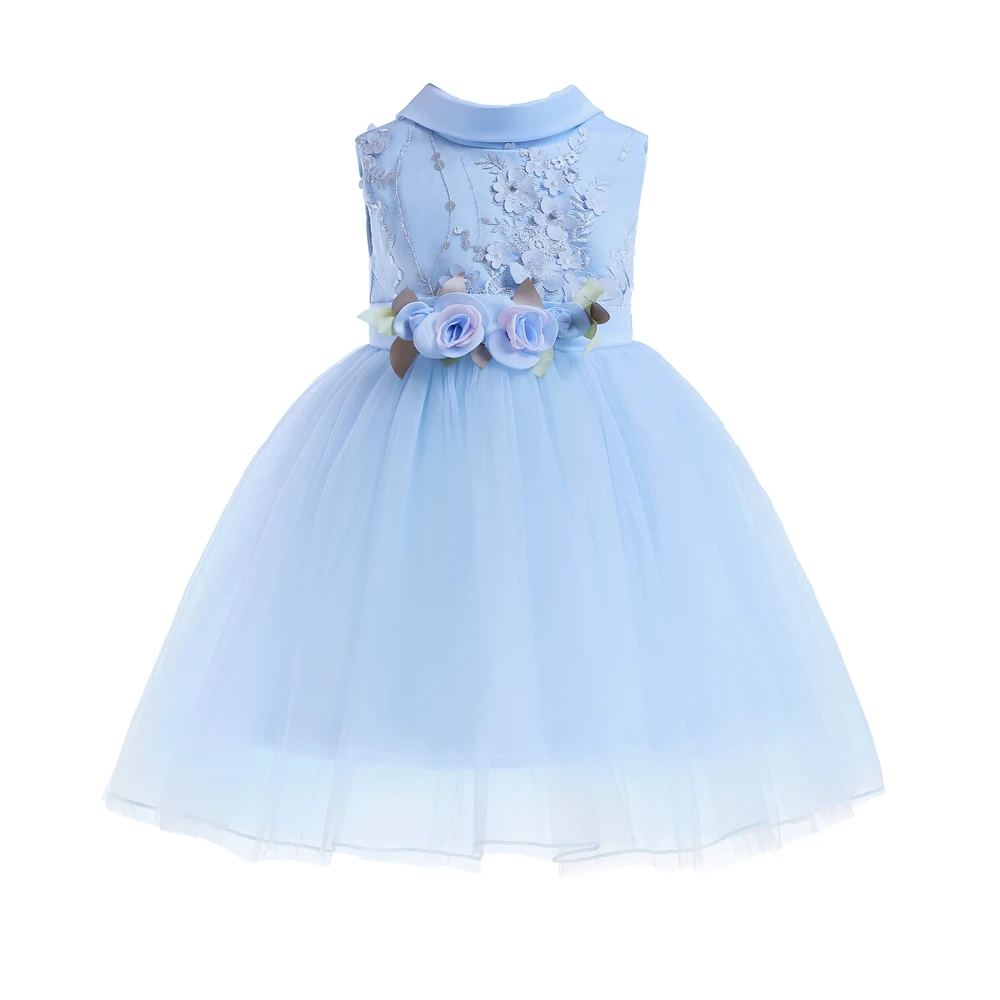 Lace Flower Girls Party Dress 2018 New Blue Princess Kids Dresses For Girls Costumes Cute Sleeveless Children Evening Dresses (1)