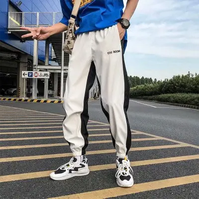 Japanese Style Hip Pop Men s Long Patchwork Reflective Track Pants Joggers Elastic Waist Side Striped 3
