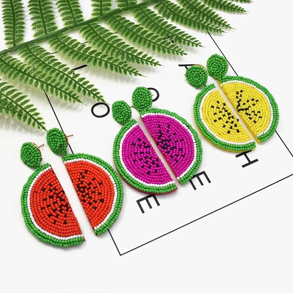 

Colorful Resin Bead Wedding Earrings For Girls Bridal Crystal Fruit Watermelon Drop Earrings Summer Beach Indian African Jewelry